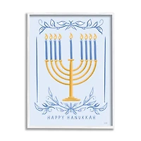 Stupell Industries Happy Hanukkah Botanical Menorah Framed Giclee Art