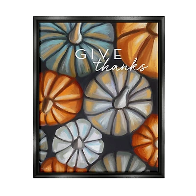 Stupell Industries Give Thanks Autumn Phrase Framed Floater Canvas Wall Art