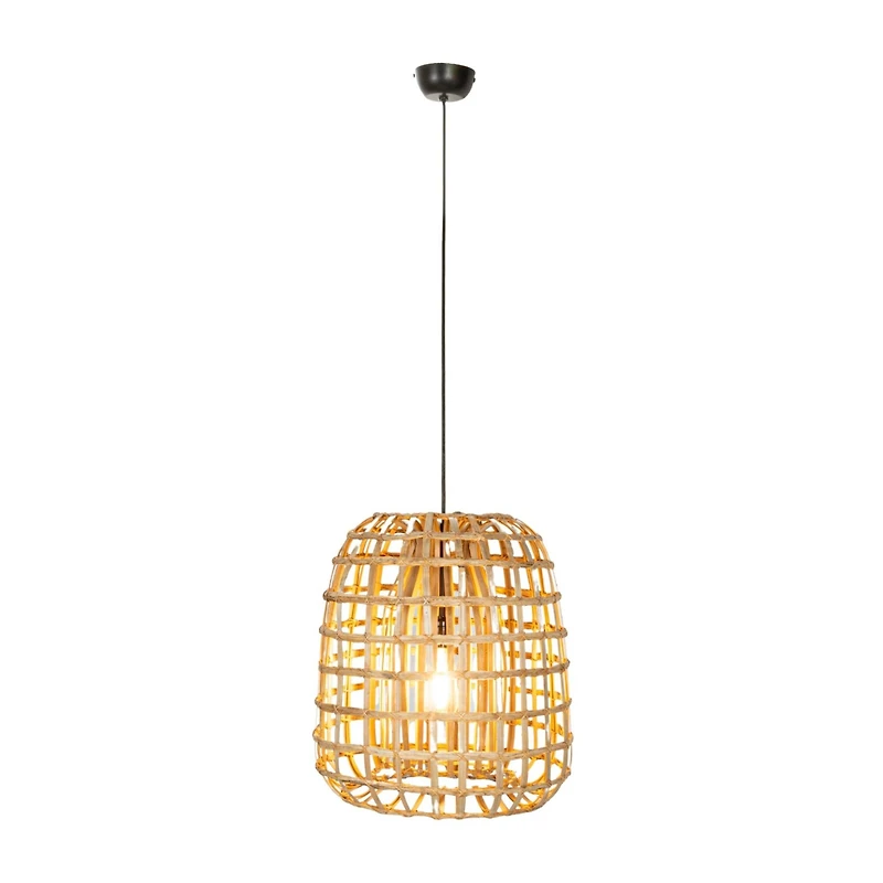 Hello Honey® 18" Natural Round Woven Rattan & Bamboo Pendant Lamp
