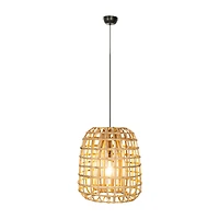 Hello Honey® 18" Natural Round Woven Rattan & Bamboo Pendant Lamp