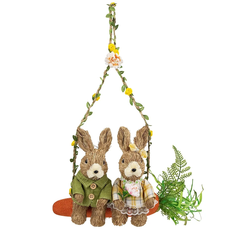 17" Rabbits on Carrot-Shaped Swing Easter Hanging Décor