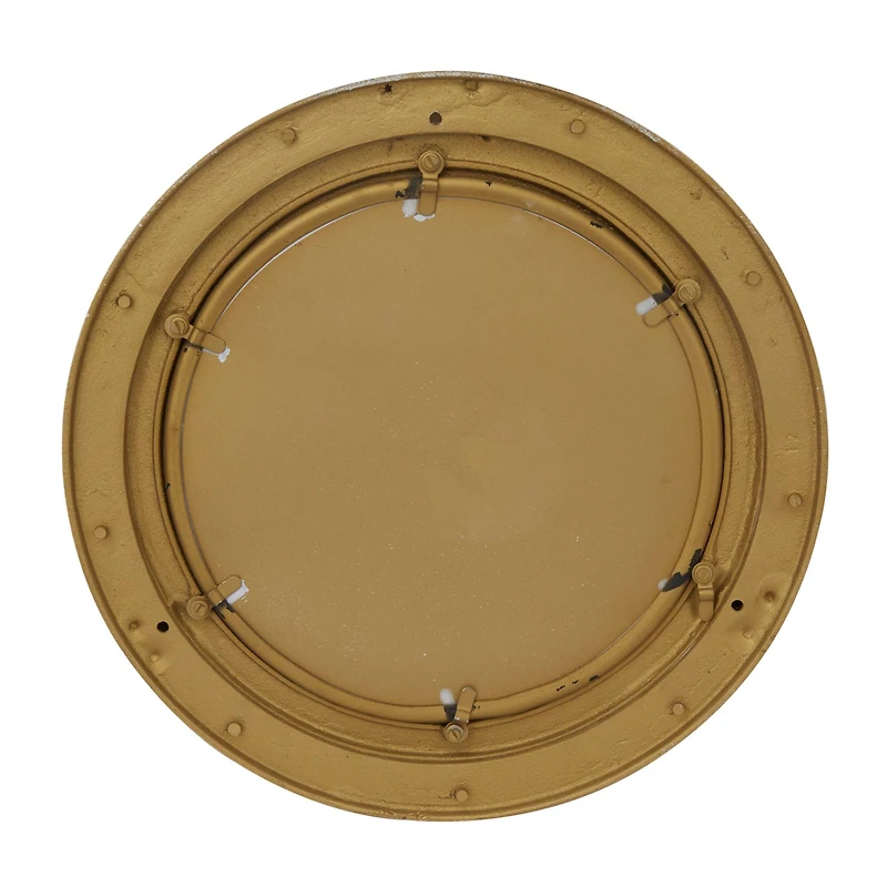 The Novogratz Gold Brass Sail Boat Wall Mirror with Port Hole Detailing 12" x 2" x 12"