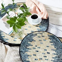 Set of 3" Black Mother of Pearl Coastal Tray, 24", 20", 16"