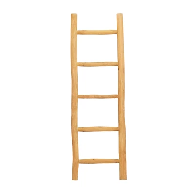 59" Brown Teak Wood Natural Ladder