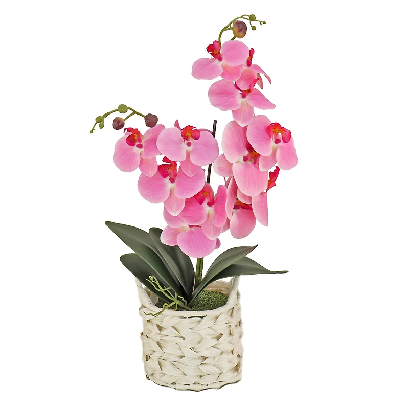 21" Pink Orchid Flower In White Basket