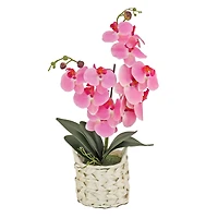 21" Pink Orchid Flower In White Basket