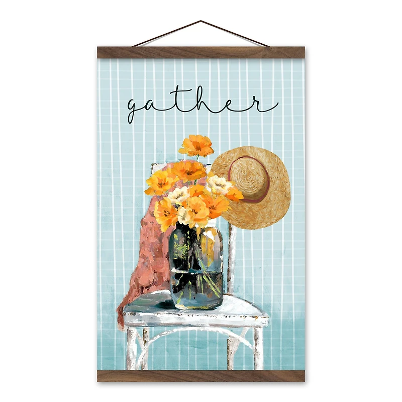 Gather Still Life Teak Hanging Canvas