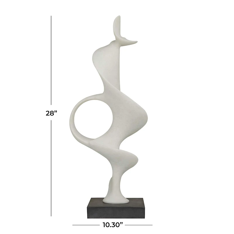 28" White Polystone Abstract Sculpture with Black Base
