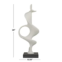28" White Polystone Abstract Sculpture with Black Base