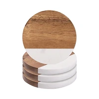 Craft Express 3.93" Coaster Marble & Wood Laserable Round, 4ct.
