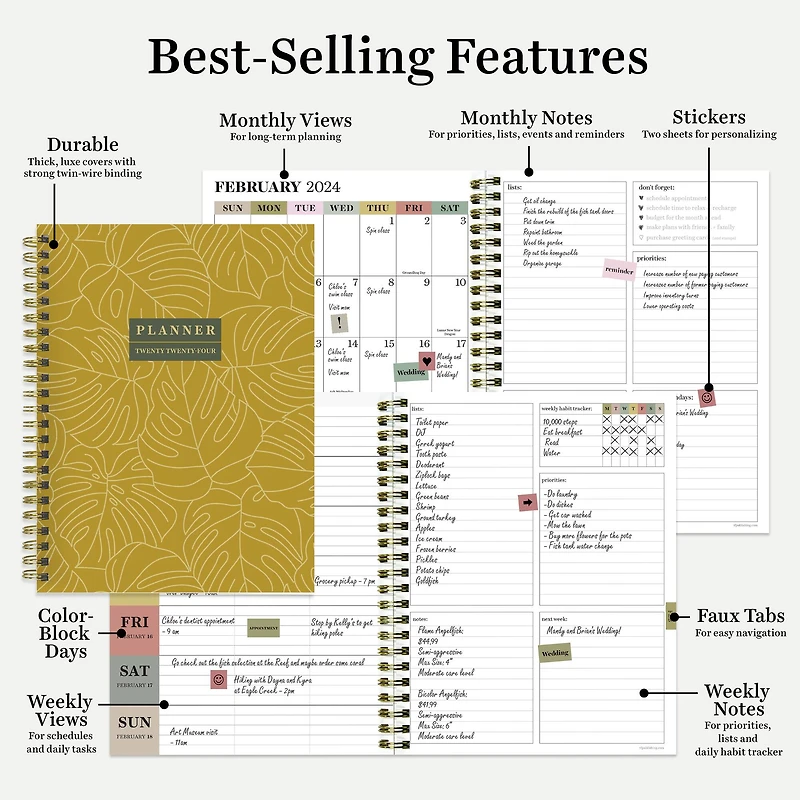 TF Publishing 2024 Golden Foliage Medium Weekly Monthly Planner