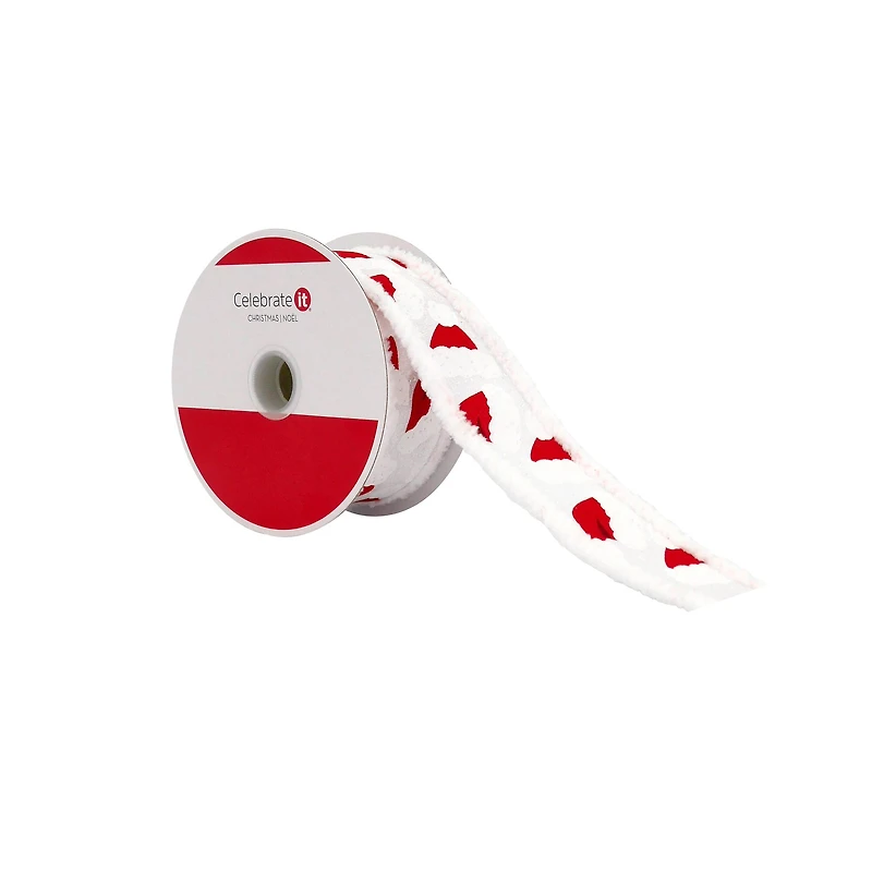 1.5" x 15ft. Santa Hats with Fur Edges Wired Ribbon by Celebrate It®