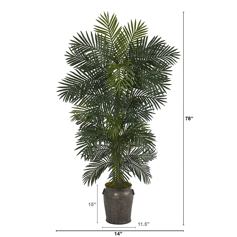 6.5ft. Golden Cane Palm Tree in Metal Planter