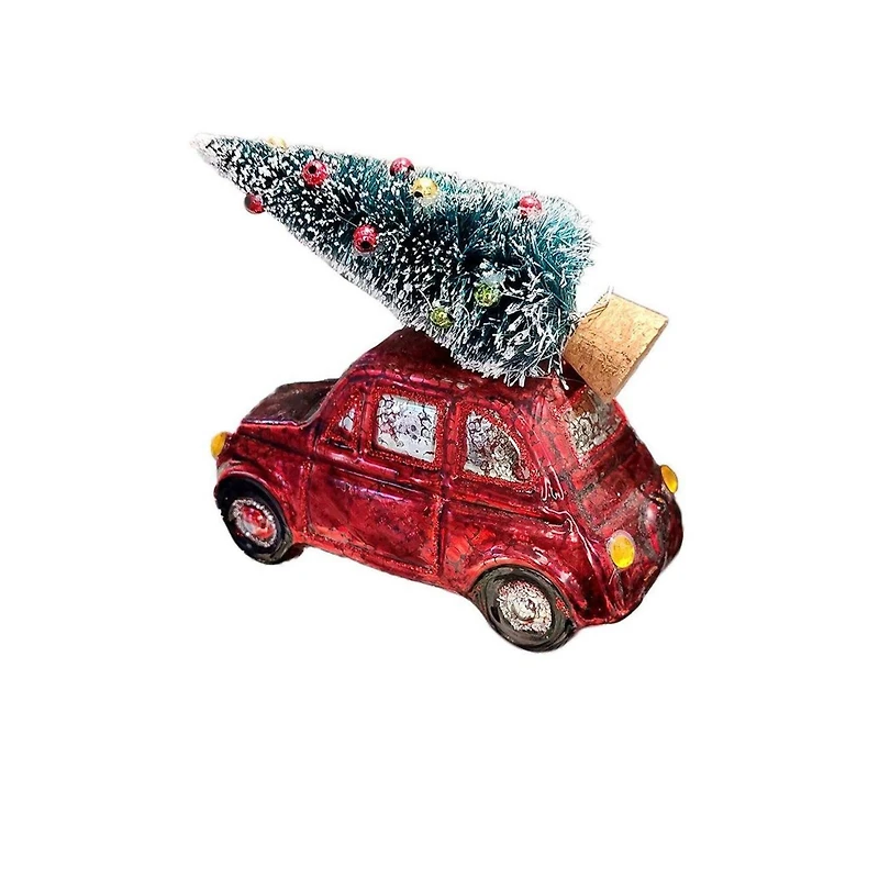 Wizardi Car with Christmas Tree Glass Ornament