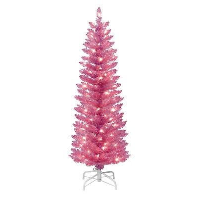 4.5ft. Pre-Lit Pink Tinsel Artificial Christmas Tree, Clear Lights