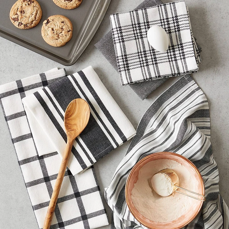 DII® Assorted Black Woven Dishtowels Set