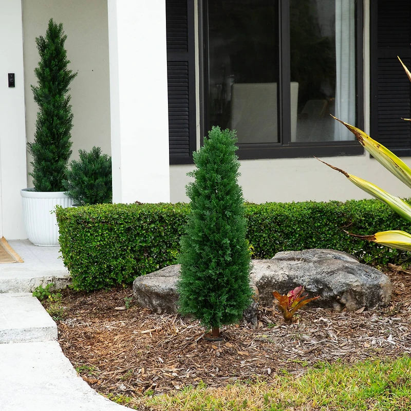 4ft. UV Resistant Artificial Cedar Plant with Integrated Ground Stake (Indoor/Outdoor) - Set of 2