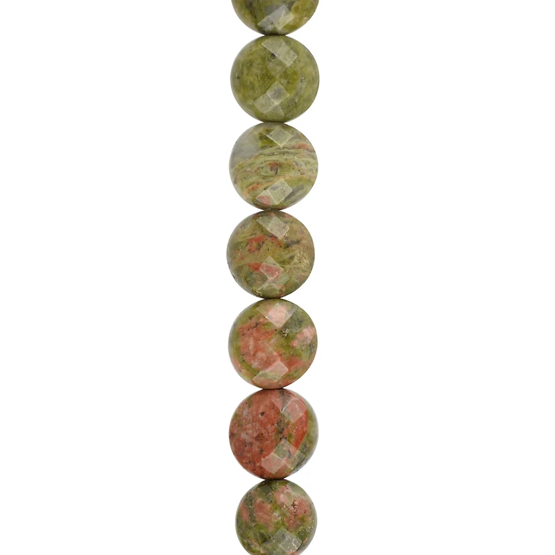 Green & Orange Unakite Faceted Coin Beads, 8mm by Bead Landing™