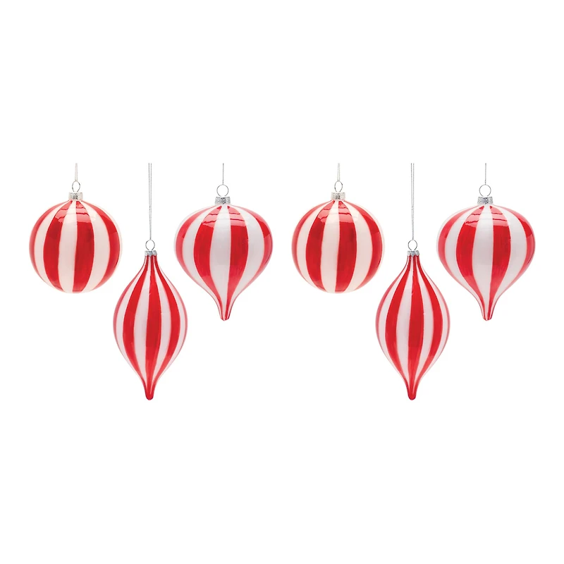 6ct. Striped Glass Ornaments