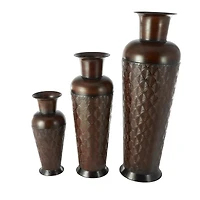 Dark Brown Metal Tall Vase Set with Geometric Designs