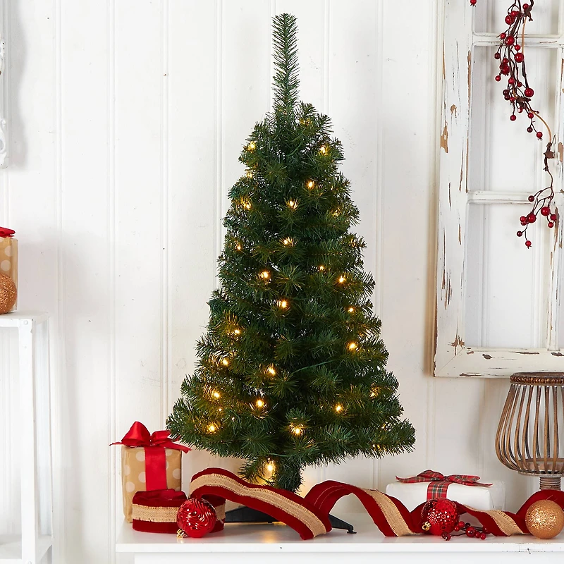 3ft. Pre-Lit Green Artificial Christmas Tree, Warm White LED Lights