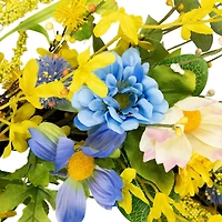 24" Yellow & Blue Daisy & Cosmos Floral Spring Wreath