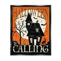 Stupell Industries Halloween Is Calling Haunted House Framed Floater Canvas Wall Art