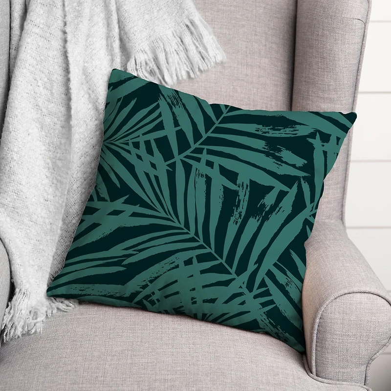 Teal Ferns Throw Pillow