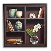 Stupell Industries Eastern Culture Inspired Bookshelf with Floral Vase Still-Life in Frame Wall Art