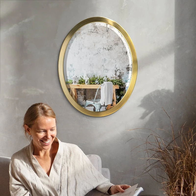 Head West Oval Brushed Gold Metal Framed Bathroom Mirror