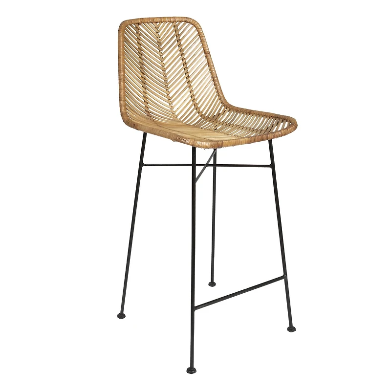 Hello Honey® 40.5" Beige Rattan Bar Stool with Black Metal Frame