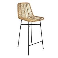 Hello Honey® 40.5" Beige Rattan Bar Stool with Black Metal Frame