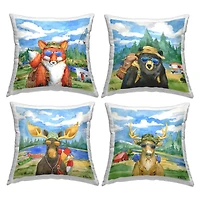 Stupell Industries Woodland Animals Camping Fishing Gear Nature Scene 4 Pillow Set, 18" x 18"