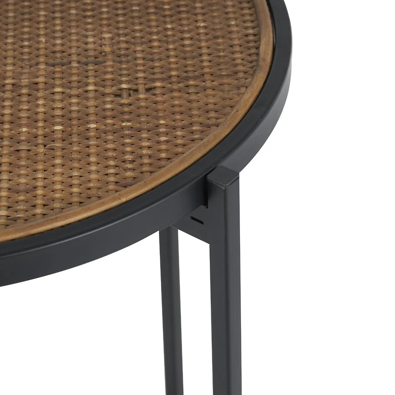Black Metal & Woven Rattan Accent Table Set