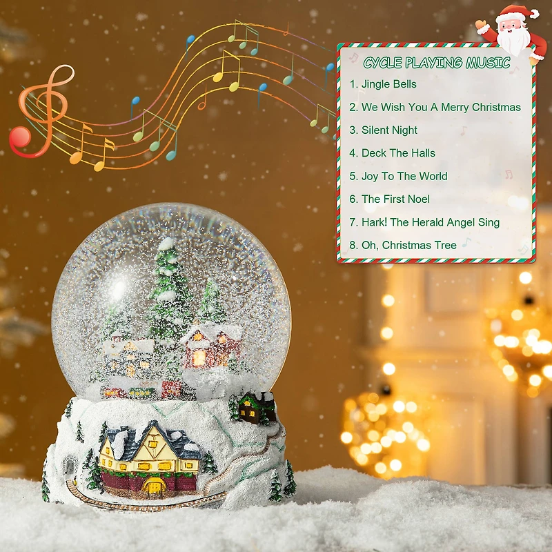 Glitzhome® 8" Lighted Musical Snowflakes Village Waterglobe