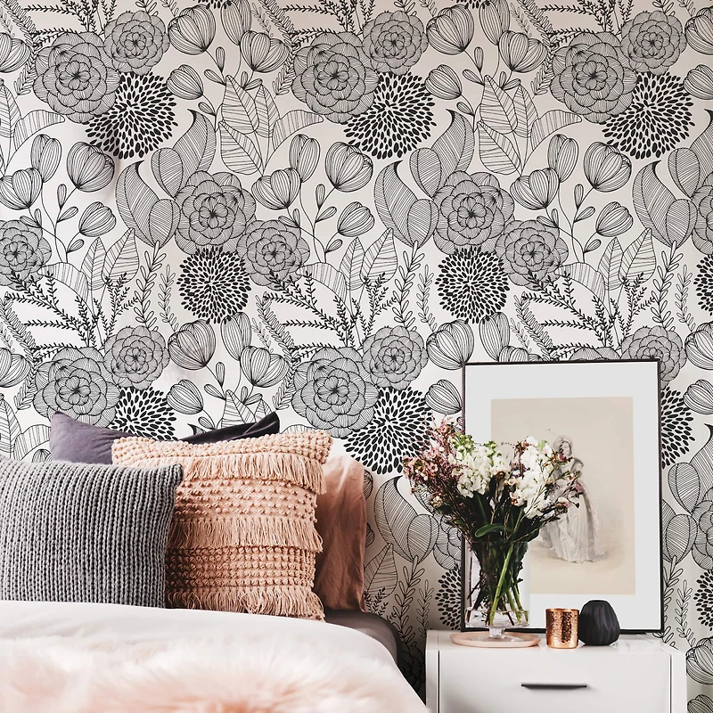 NuWallpaper Black Secret Garden Peel & Stick Wallpaper