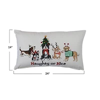 Hello Honey® 24" Embroidered Naughty or Nice Dogs Cotton Slub Lumbar Pillow