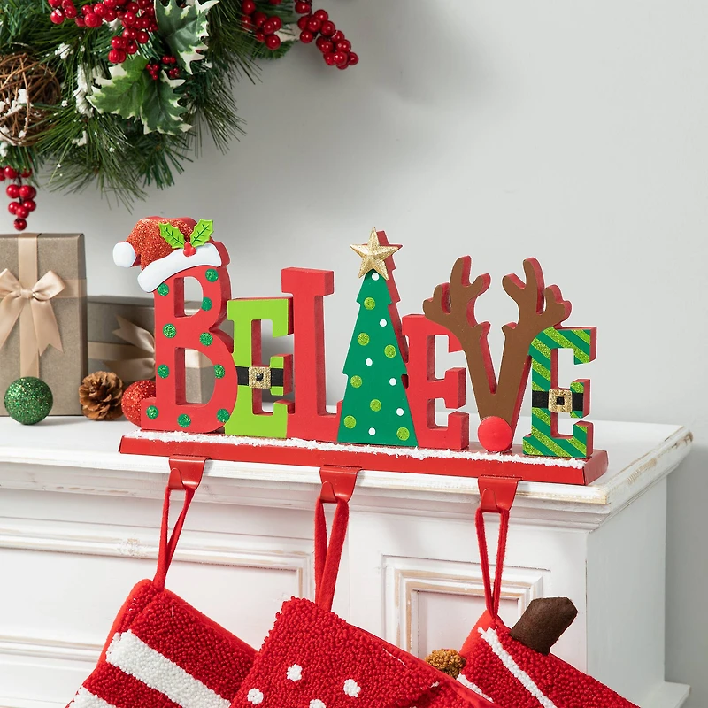 Glitzhome® 14.5'' BELIEVE Metal Christmas Stocking Holder