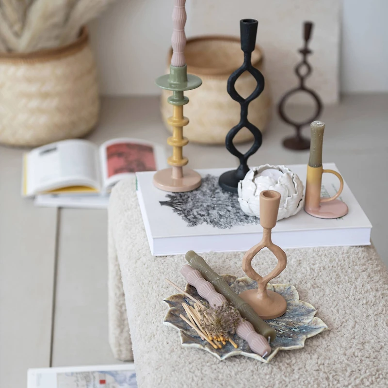 Hello Honey® 7.5" Small Tan Decorative Cast Metal Taper Candle Holder