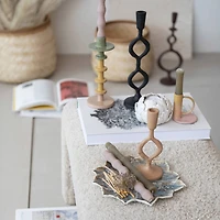 Hello Honey® 7.5" Small Tan Decorative Cast Metal Taper Candle Holder