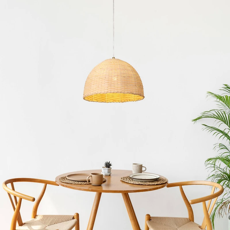 Hello Honey® Calypso Natural Metal & Handwoven Wicker Dome Ceiling Light