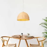 Hello Honey® Calypso Natural Metal & Handwoven Wicker Dome Ceiling Light