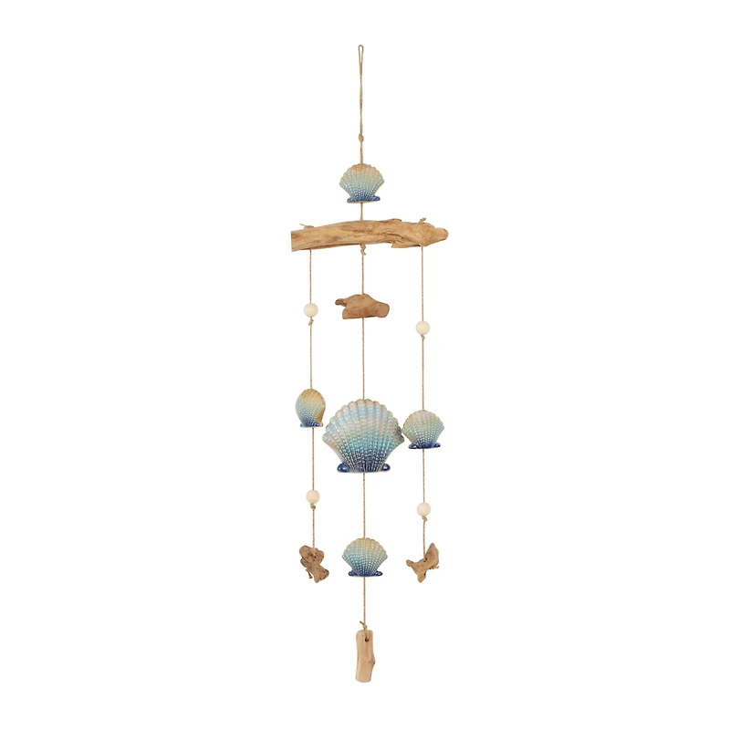 3ft. Blue Ceramic Shell Handmade Ombre Windchime with Driftwood & Bead Accents