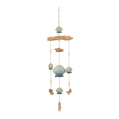 3ft. Blue Ceramic Shell Handmade Ombre Windchime with Driftwood & Bead Accents