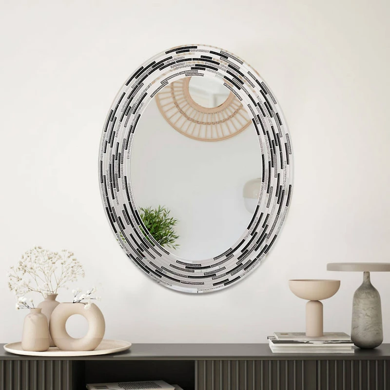 Head West Charcoal  Tile Framed Oval Wall Vanity Mirror - 23" x 29"