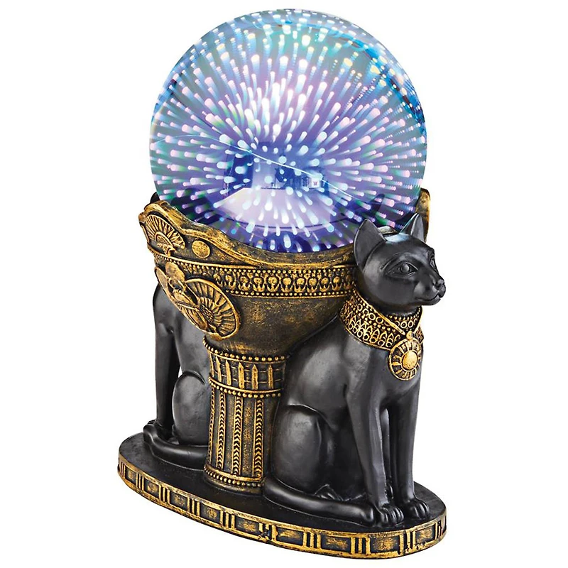 Design Toscano 7" LED Bastet Cat Goddess Cosmic Sphere Illuminated Statue