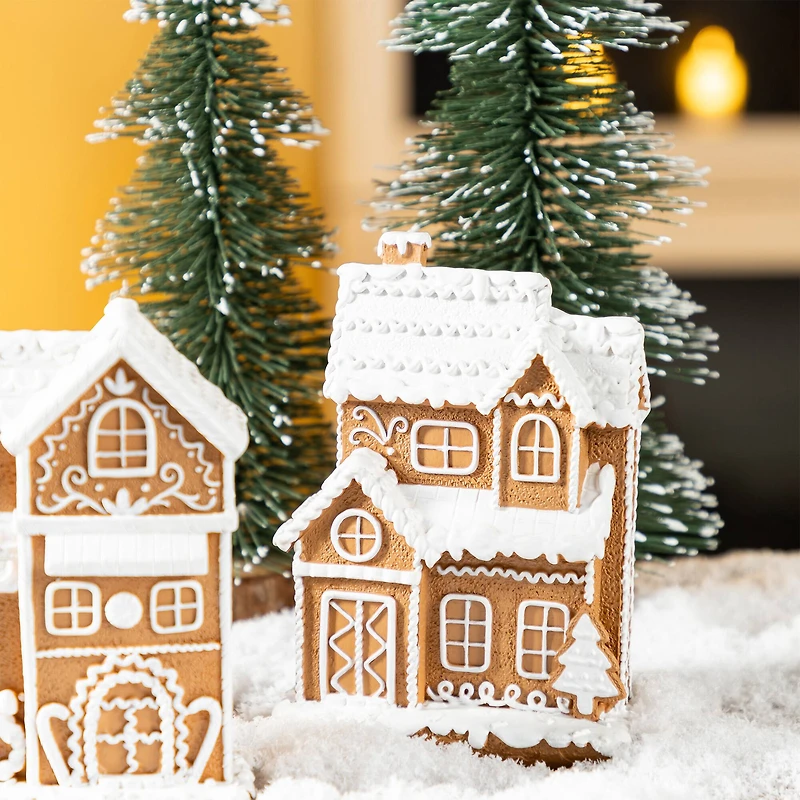 Glitzhome® 5.5" Christmas Resin Gingerbread House Table Decor Set