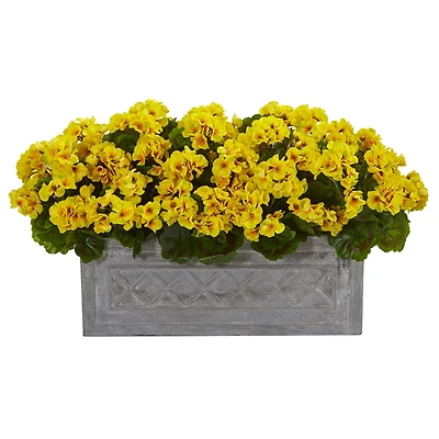 18” Yellow Geranium in Stone Planter