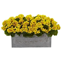18” Yellow Geranium in Stone Planter