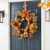 Glitzhome® 24" Fall Pumpkin Leaf Floral Wreath